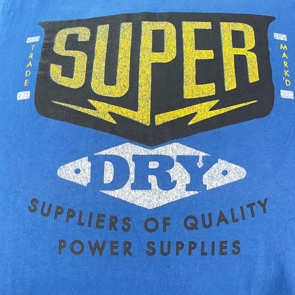 RARE SUPERDRY Men’s Original “Jin Jab” Tee Blue/Yellow/White Tee in EUC US Sz L